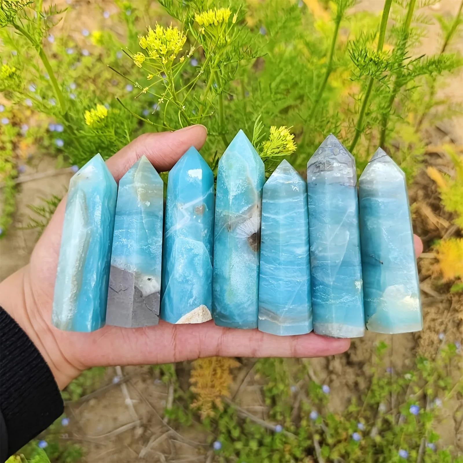 AARTERZZA 1pc 7-8cm Caribbean Calcite Tower Point for Home Office Garden Ghost Yoga Decoration