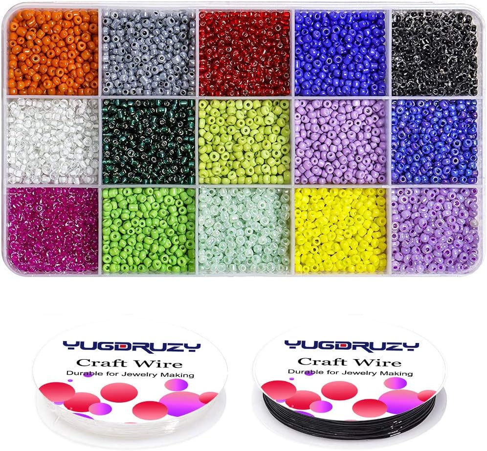 Multicolor Beading Glass Seed Beads Bulk- 3mm 11/0 Pony Beads Kit Small Tube Round Beads Assorted Kit Opaque Colors Beads Supplies with Crystal Rope for Jewelry Bracelet Making & Beading