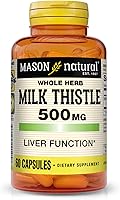 Mason Natural Milk Thistle 500mg Capsules - Liver Detox Cleanse Support, Healthy Function Herbal Supplement, 60 Count