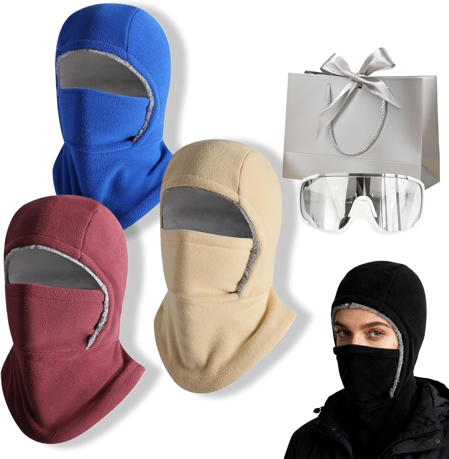 Unisex Windproof & Warm Balaclava, Winter Fleece Ski Mask, Thickened One-Piece Hood Full Face Masks for Men & Women