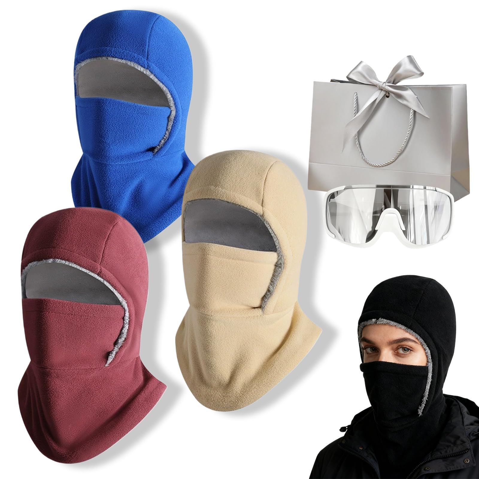 Unisex Windproof Warm Balaclava Winter Fleece Ski Mask Thickened One-Piece Hood Full Face Masks for Men Women