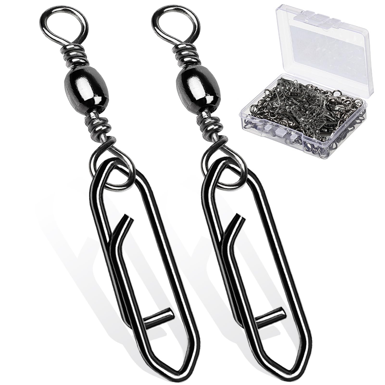 AMYSPORTS Heavy Strength Fishing Snap Stainless Saltwater Freshwater Fishing Swivel Clip Rolling Barrel Fishing Clips Swivels Speed Change Black