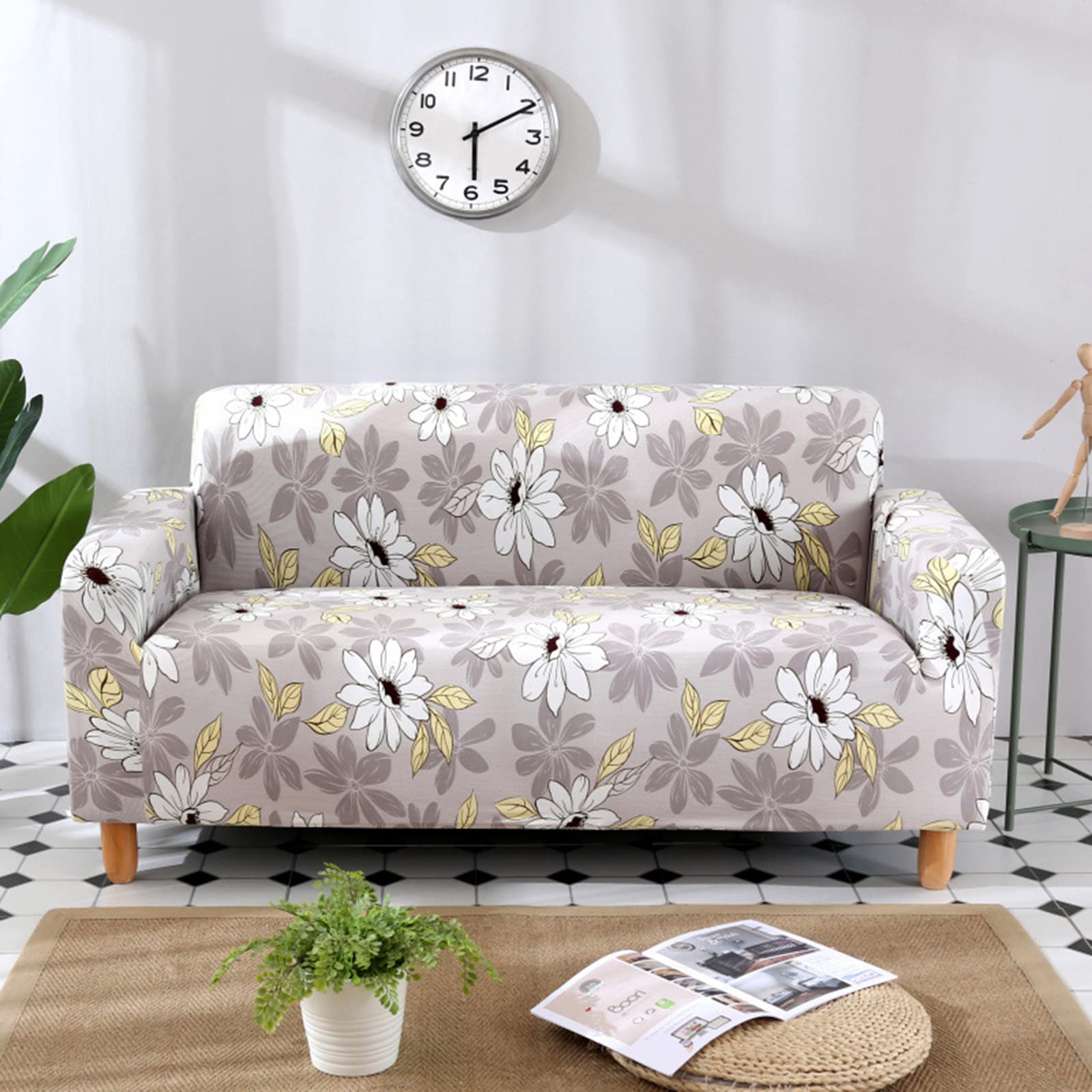 Housse de canapé extensible 1 place Bb motif imprimé ajustement universel