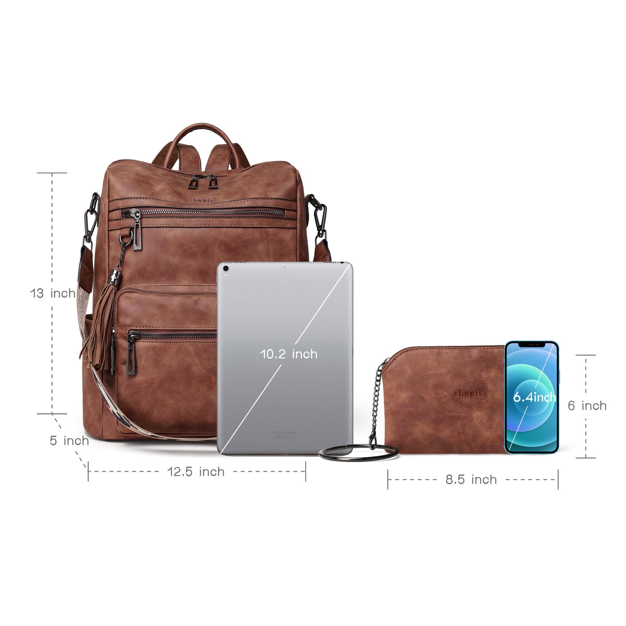 Shrrie Rucksack Damen,Cityrucksack Reiserucksack,PU Lederrucksack Handtasche Rucksack Damen Wasserdicht mit Geldbörse für Freizeit,Büro,Pendeln,Arbeit,Daypack-Nubukbraun