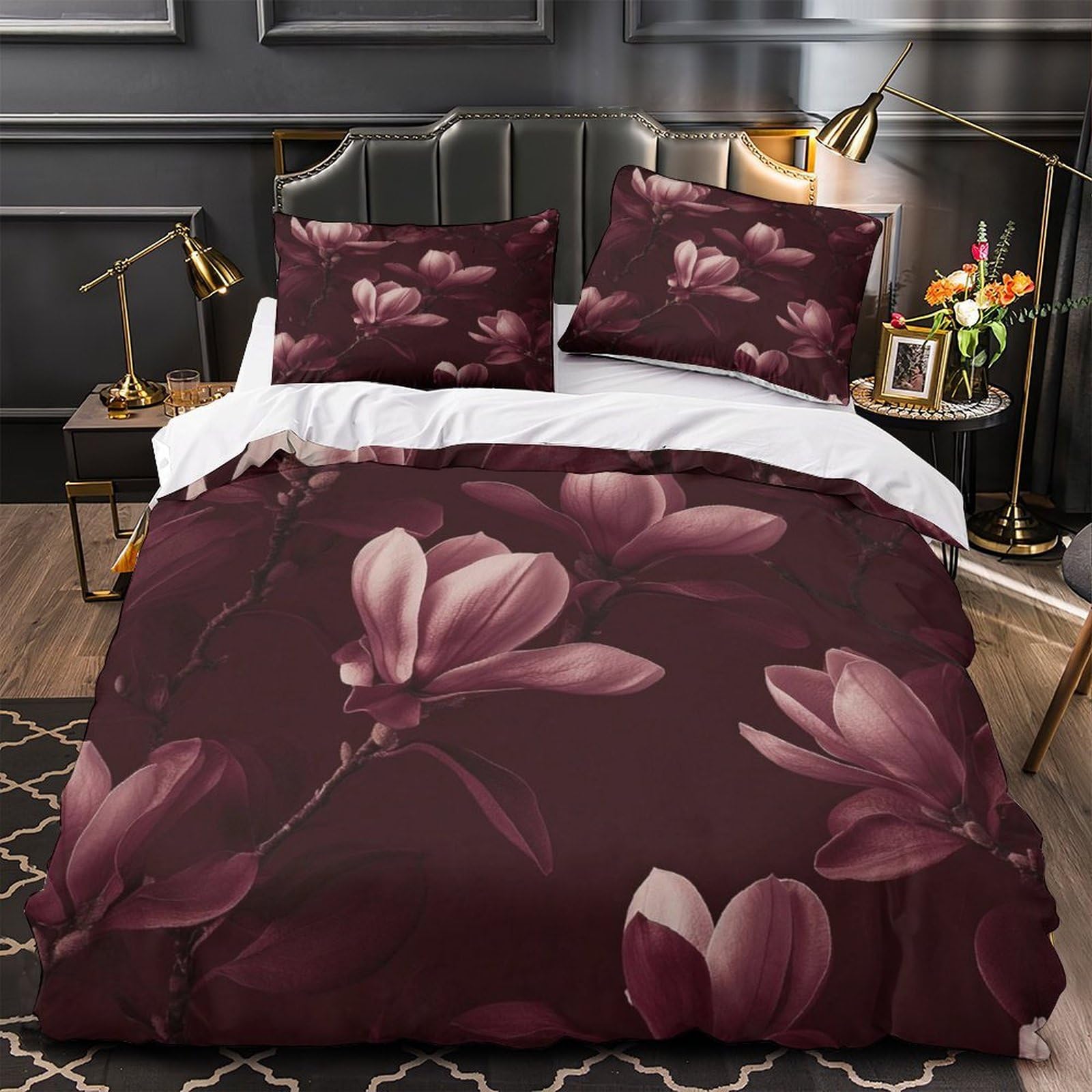 Housse de couette magnolia 135x200 parure de lit single fleurie