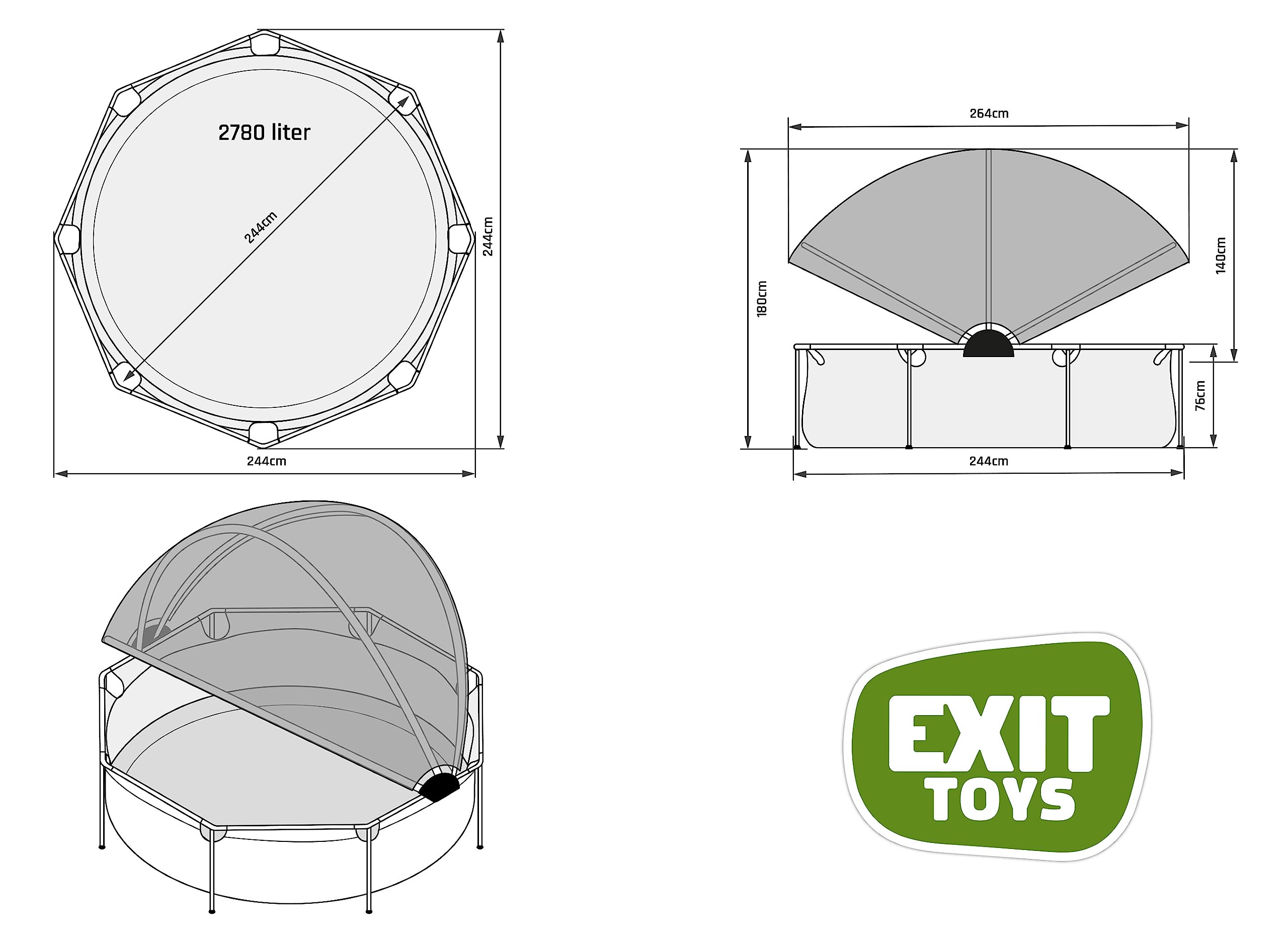 EXIT Toys Stone Pool Mit Sonnensegel | Ø244x76cm, Mit Filterpumpe, Starker Rahmen, Grau