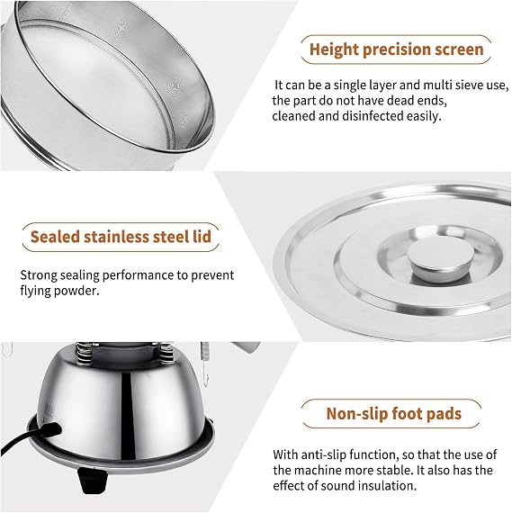 Sidasu - Automatic Vibrating Sieve Stirrer - 40 Mesh + 60 Mesh Flour Sieve, 110V 55W Electric Sifter Machine for Flour, Herb Powder