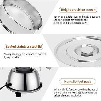 Sidasu - Automatic Vibrating Sieve Stirrer - 40 Mesh + 60 Mesh Flour Sieve, 110V 55W Electric Sifter Machine for Flour, Herb Powder