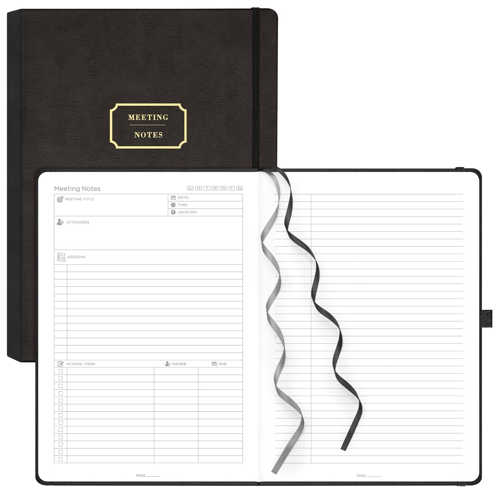 EMSHOI Meeting Notebook for Work with Sticky Tabs - 240 Pages, A4 Size Project Planner, PU Leather Meeting Agenda/Minutes Organizer for Women Men,
