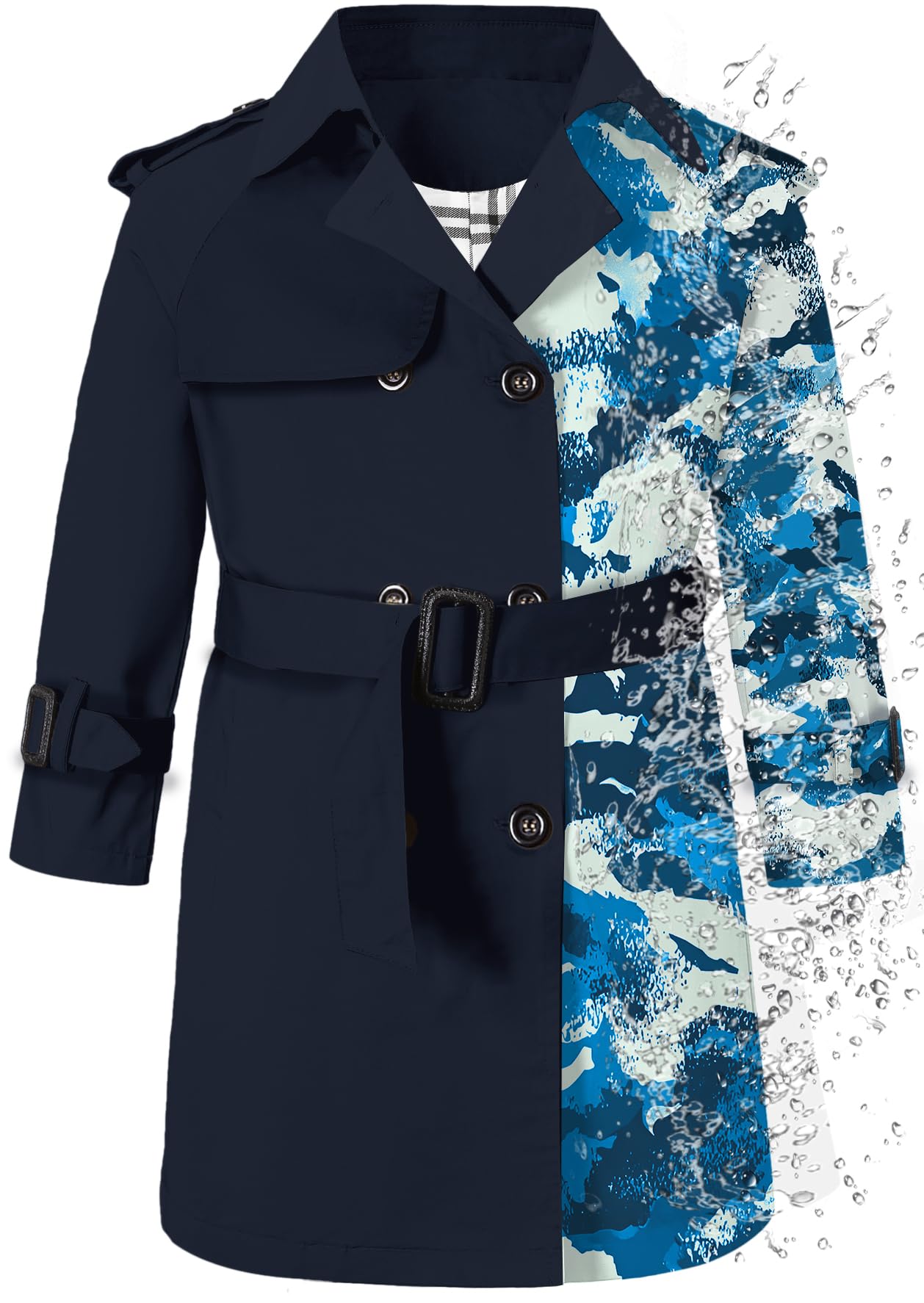Betusline Boys Waterproof Trench Coat Double Breasted Classic Belted Outwear Jacket Dress Coats