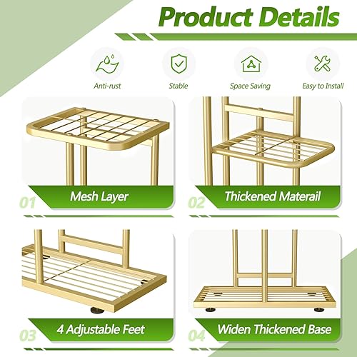 Miniatura 3 de Soporte para plantas de 6 niveles dorado para interiores y exteriores, estante de metal para esquinas actualizado para múltiples plantas, con
