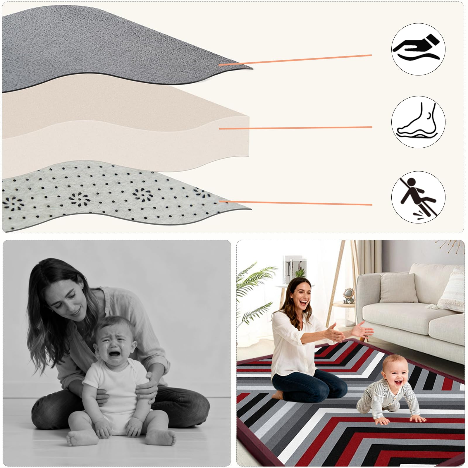 Krabbelmatte Baby - 2 cm Dicke Spielmatte - weich Teppich Kinderzimmer - rutschfeste Schaumstoffmatte - Spielteppich Kinder - Krabbeldecke warm - Kinderteppich 60 x 180cm