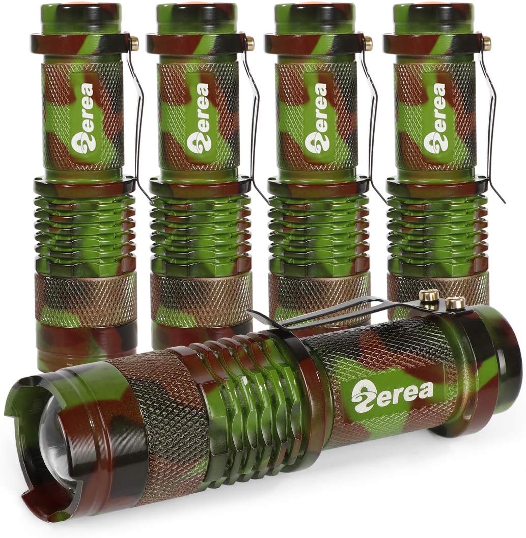 5 Pack Ultra-Bright LED Tactical Mini Flashlights, High Lumens Zoomable LED Handheld Flashlights with 3 Lighting Modes - Best for Emergency, Hiking, Outdoor and Camping, ZEREA(Army Camo)
