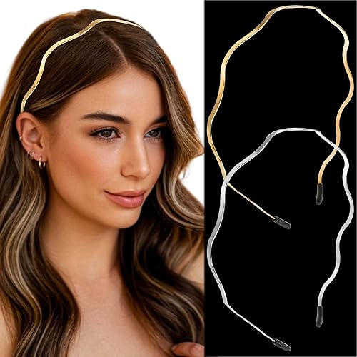 STGDAK Gold Headbands for Women Wave Hair Bands Metal Headband