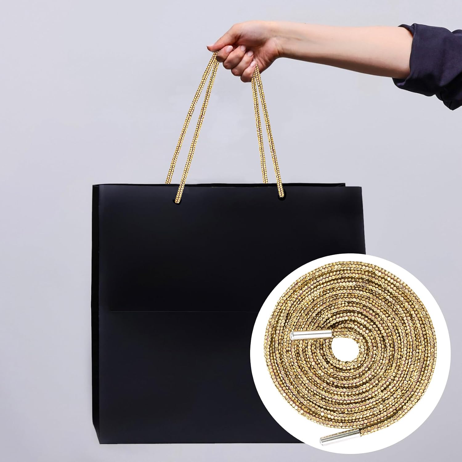 2pcs Rhinestone Glitter Shoelace, Crystal Round Hoodie String Ropes, Replacement Drawstring Cords for Sneakers thumbnail
