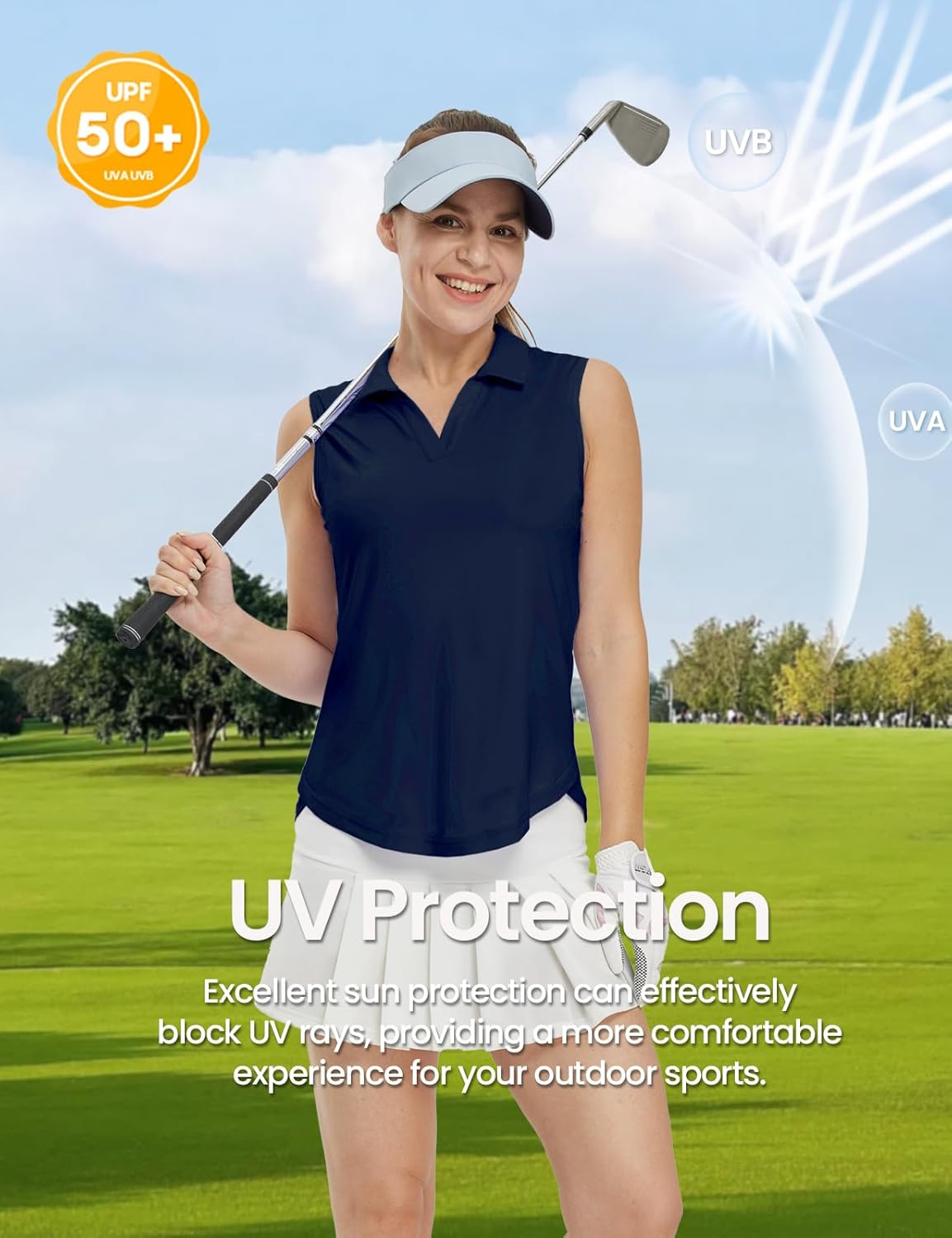 TBMPOY Women's Golf Shirts Sleeveless Collared Polo Tank Top UPF 50+ Quick Dry Tennis V-Neck Ladies Sports - Image 3
