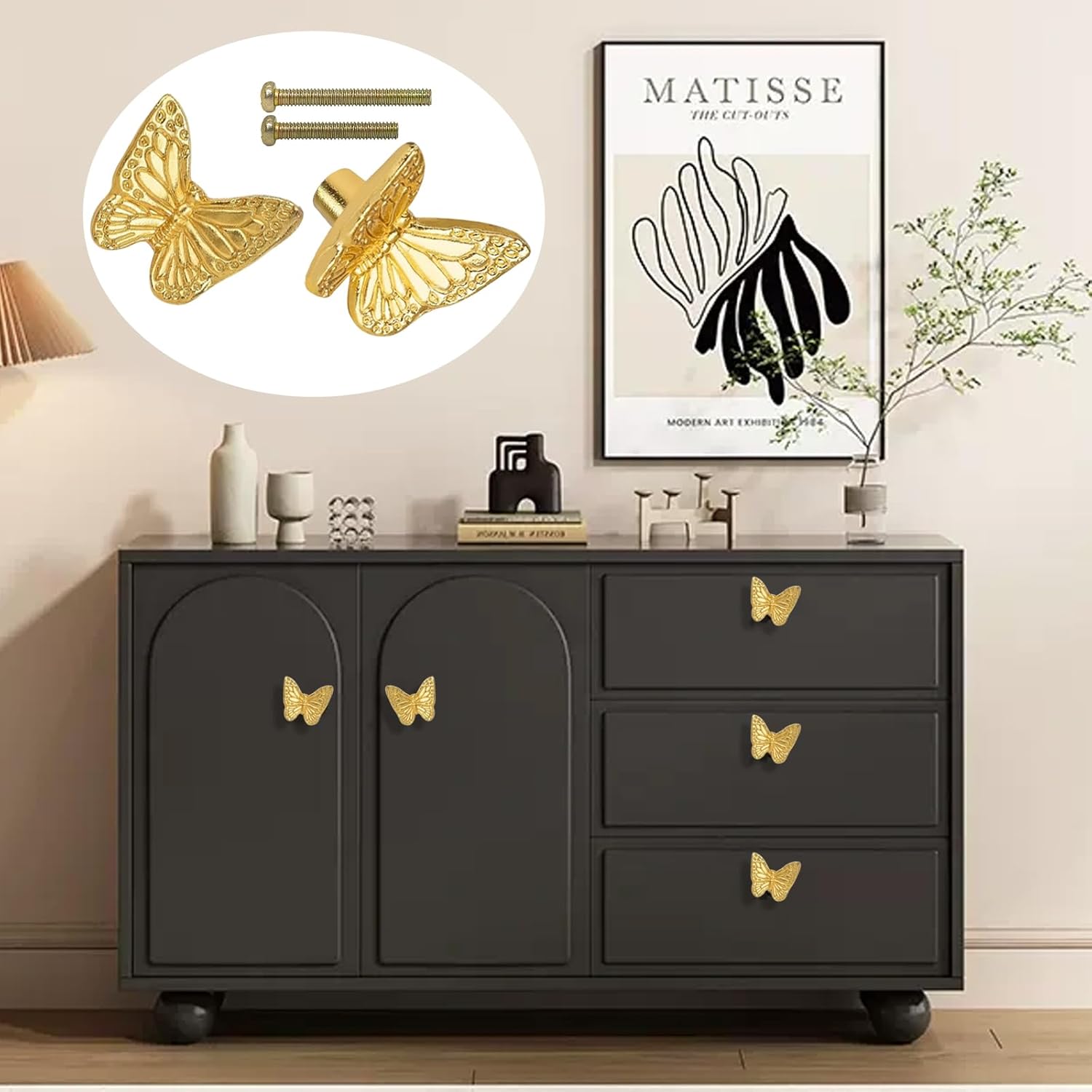 10 PCS Butterfly Knobs,Kitchen Hardware for Cabinets,Gold Drawer Handles Knob for Kitchen or Dresser Home Deco Furniture
