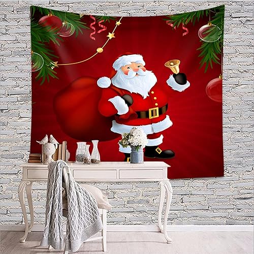 Miniatura 2 de WONDERTIFY Tapiz de Papá Noel, Campana, adorno de Navidad rojo, tapiz para colgar en la pared para dormitorio, sala de estar, dormitorio, decoración