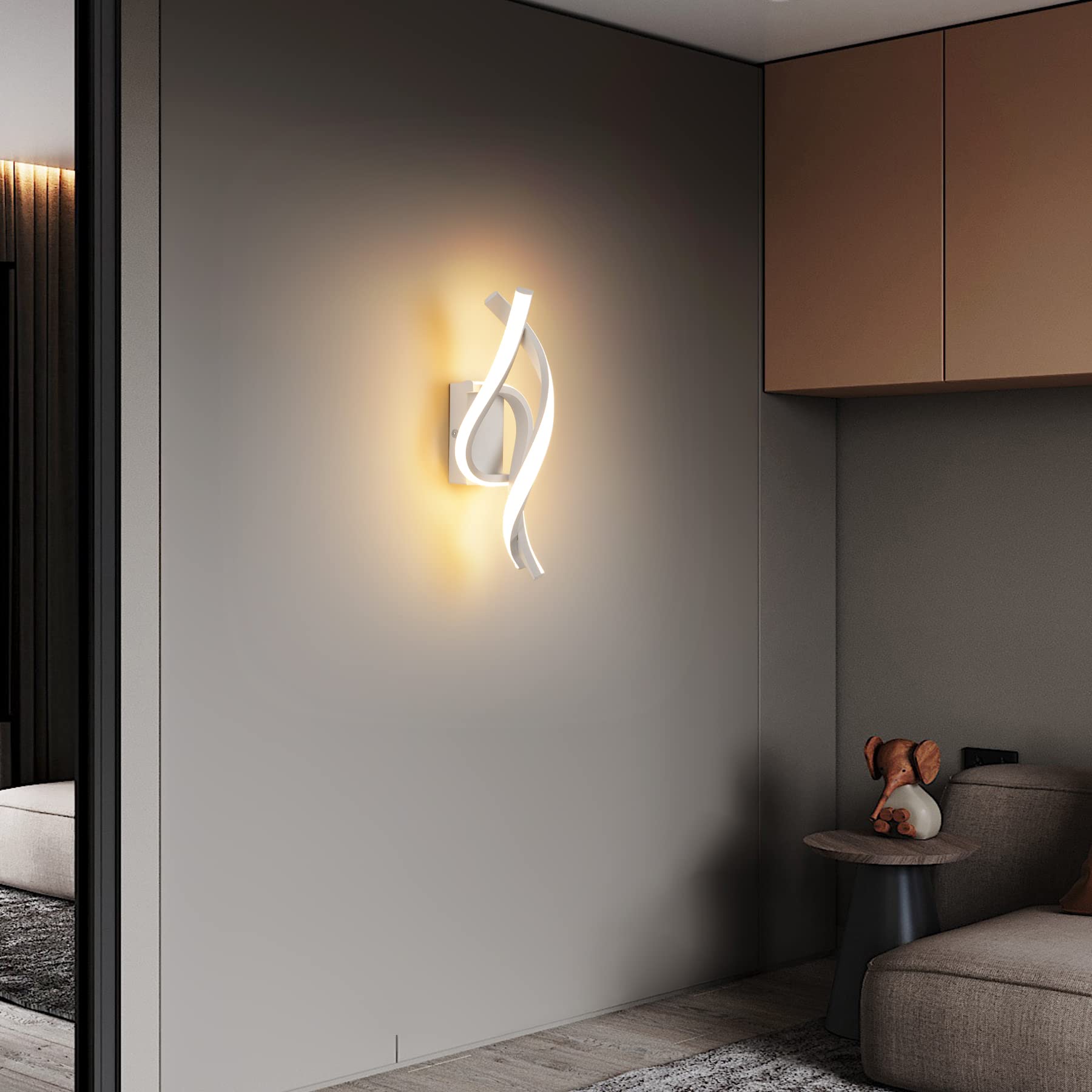 KUKAK Applique da Parete Interno,22W LED Luce Bianco Caldo 3000K 1800 Lumen Lampada da Parete,Moderno Design Curvo Lampade a Muro,Aplique Alluminio per Bagno Soggiorno Camera da Letto Scale Corridoio