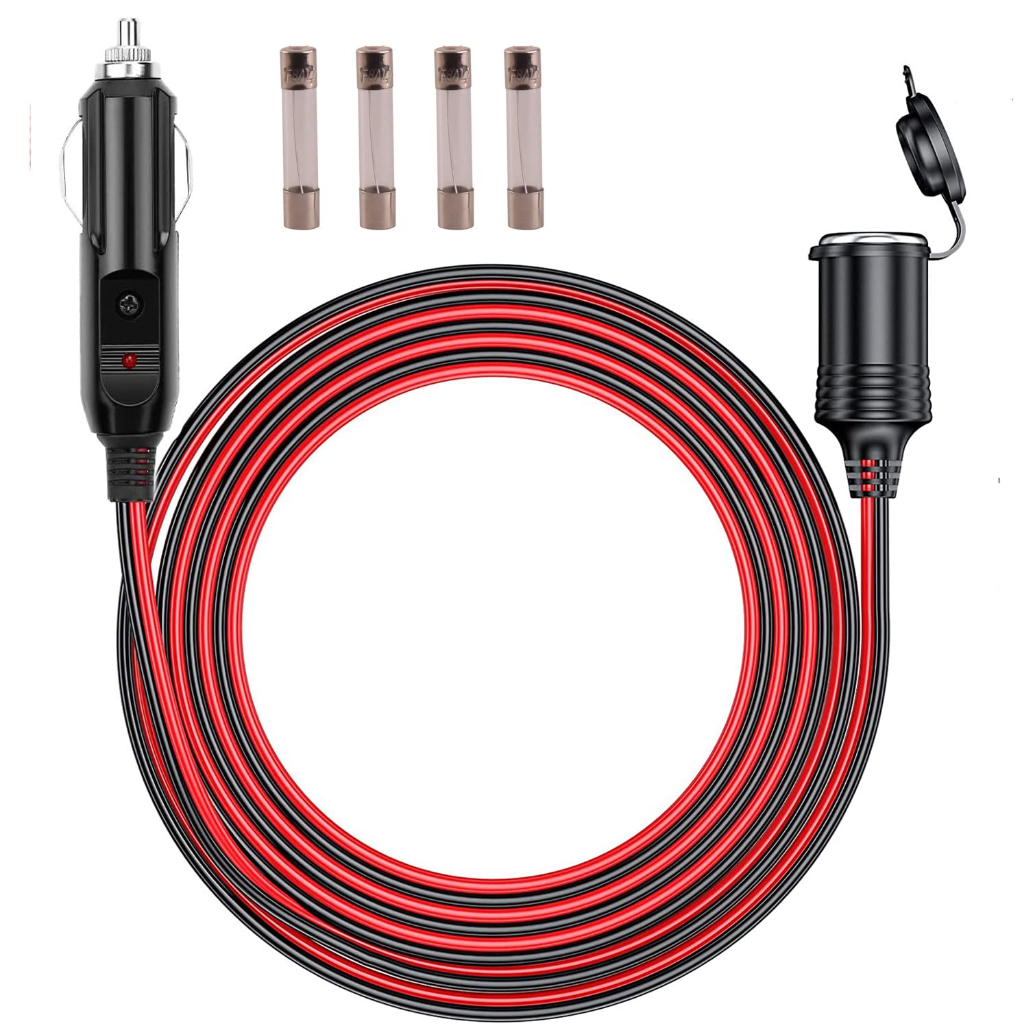 RUNCCI-YUN Zapalniczka samochodowa, gniazdo zapalniczki samochodowej 12 V/24 V DC, uniwersalny adapter do zapalniczki, z bezpiecznikiem 10A/15A, wodoodporny, do statków, samochodów, motocykli (kabel