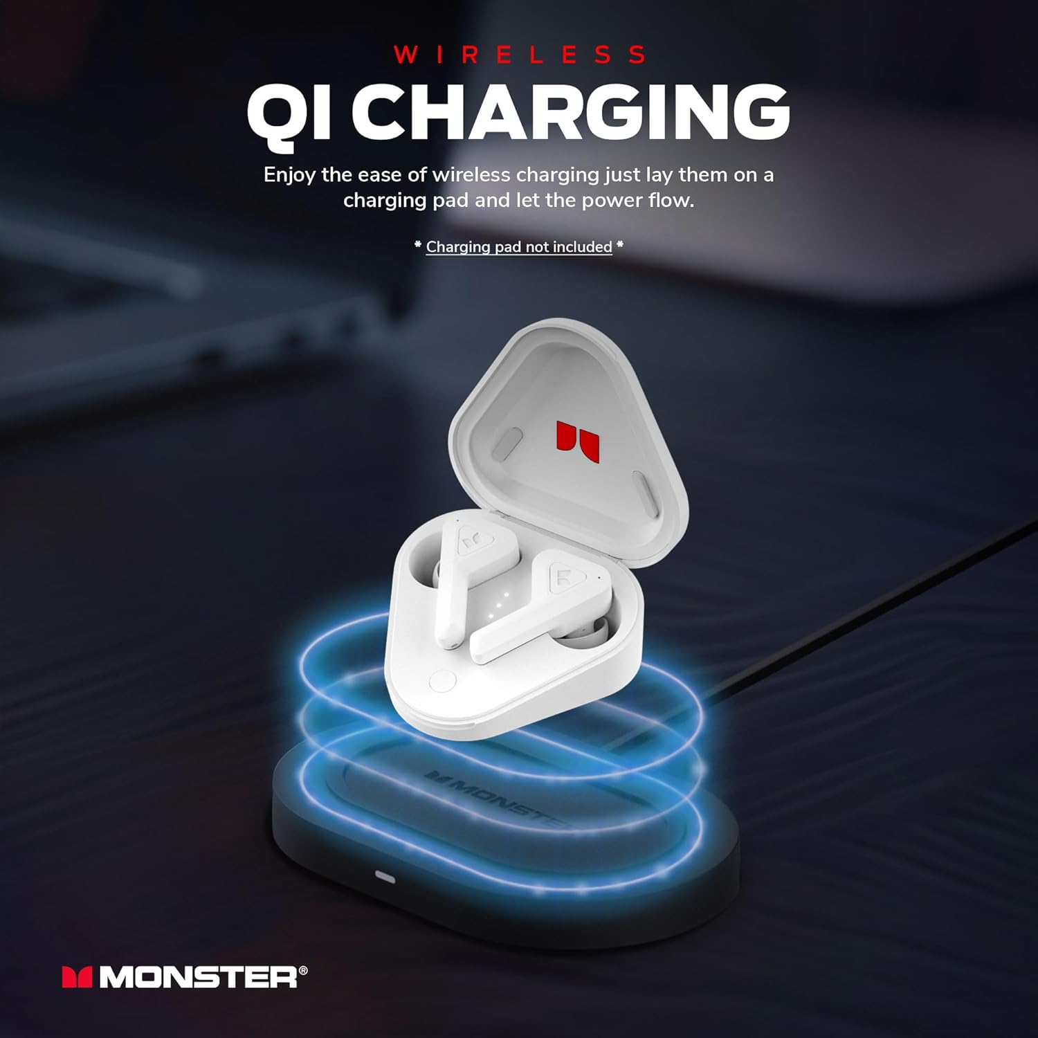 Monster DNA Go charging case on a wireless charging pad