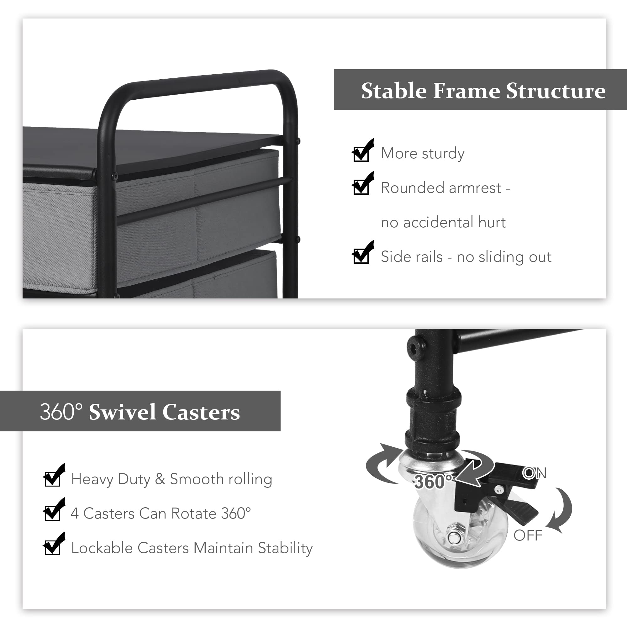 WAYTRIM Fridge Stand, 2 Drawer Organization Fridge Cart, Black Frame