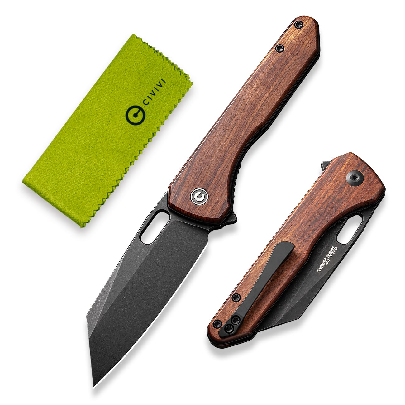 Nugz Folding Pocket Knife for EDC, 3.17" 14C28N Reverse Tanto Blade Wood Handle Flipper K…