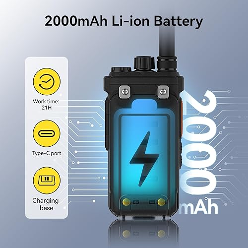 Miniatura 4 de Retevis RB26H Walkie Talkies de largo alcance, cargador multiunidad de 6 vías, kit completo con kit de auriculares, pantalla oculta, batería