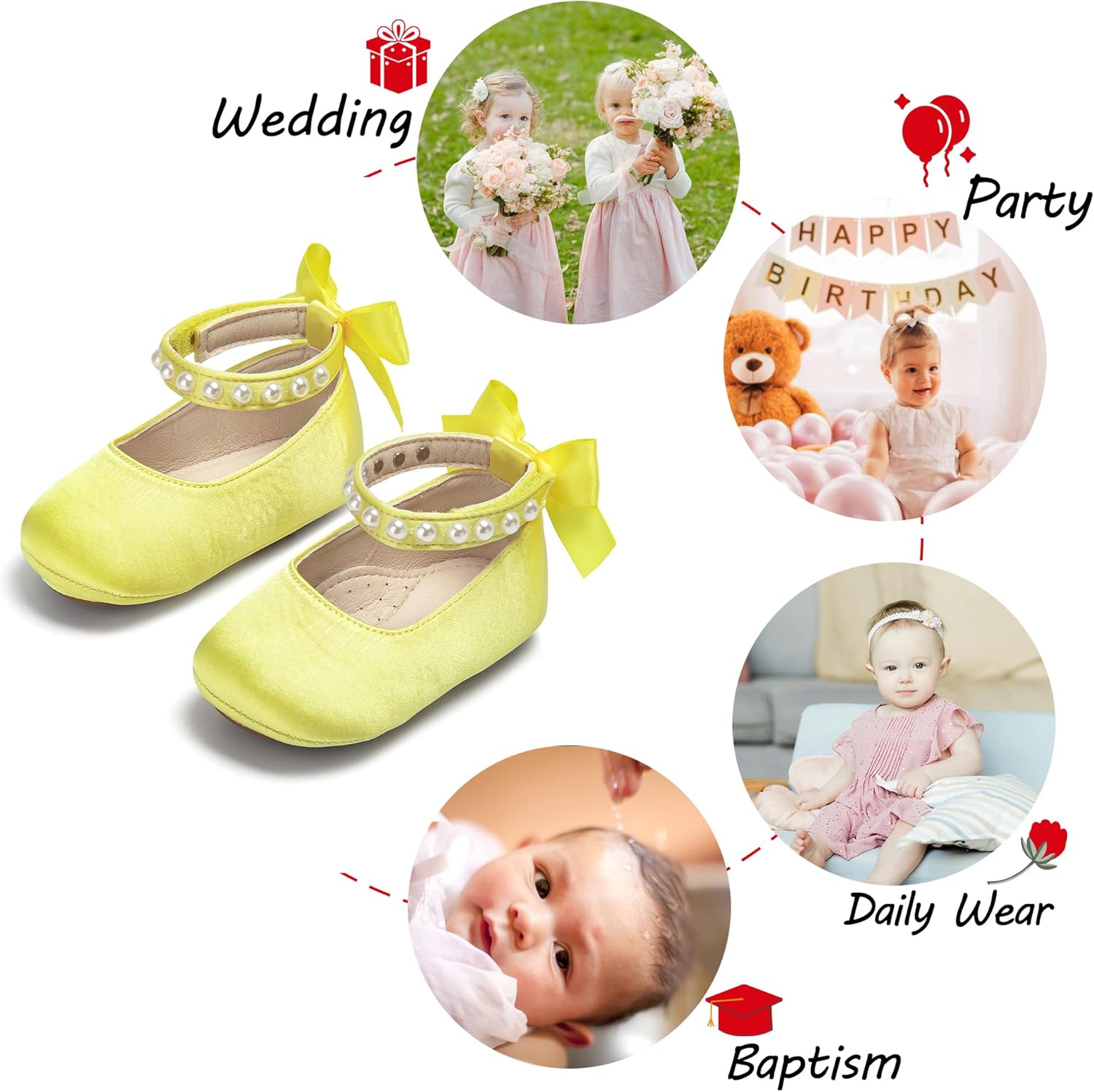 Baby Girls Mary Jane Flats - Infant Newborn Walking Shoes Soft Rubber Sole Princess Wedding - Image 4
