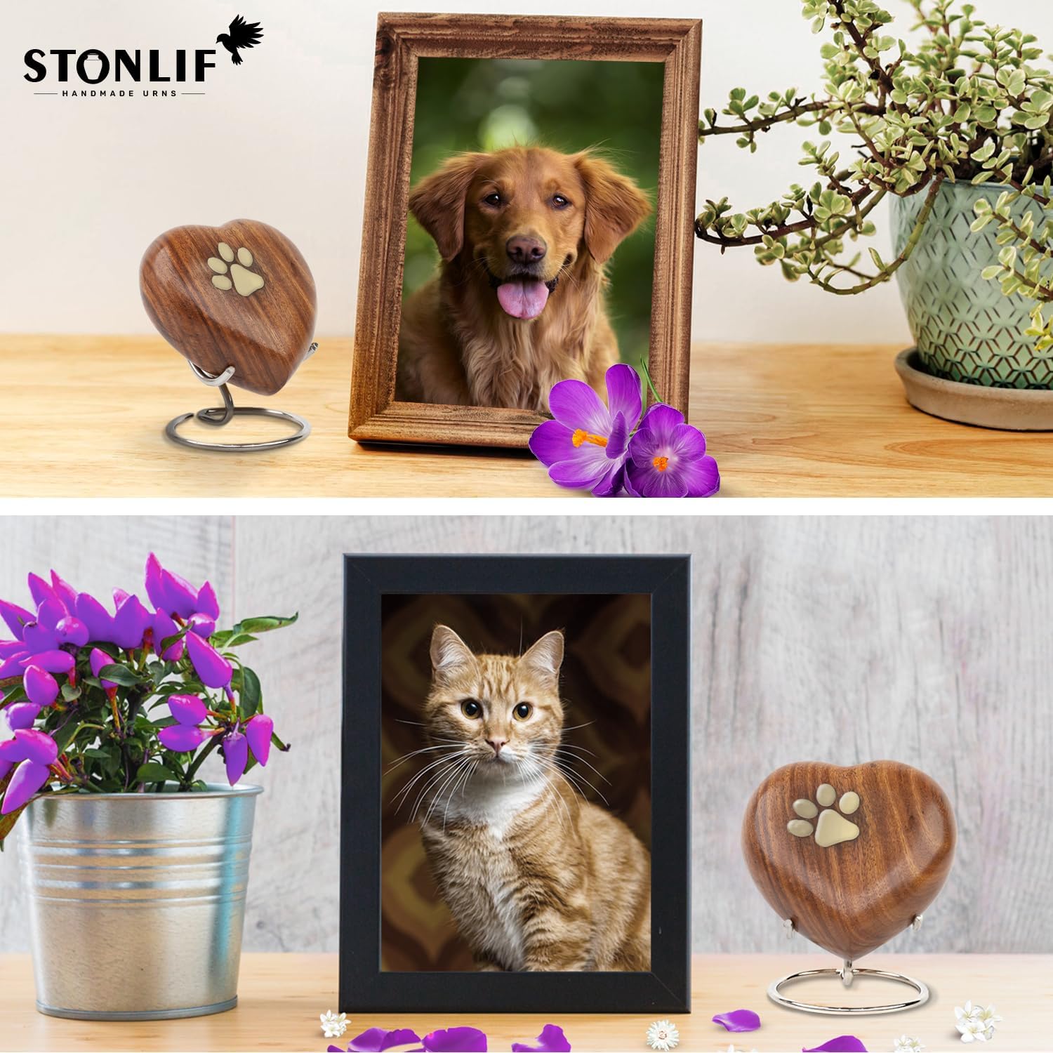 Pet Memorial Wood Urns for Dog or Cat Ashes,Small 3 Cubic Inches Wooden Urns Heart Shape Paws Design Urn for Ashes for Dogs, Pet Urn for Cats, Loss Pet Memorial Remembrance Gift - Pattern 1
