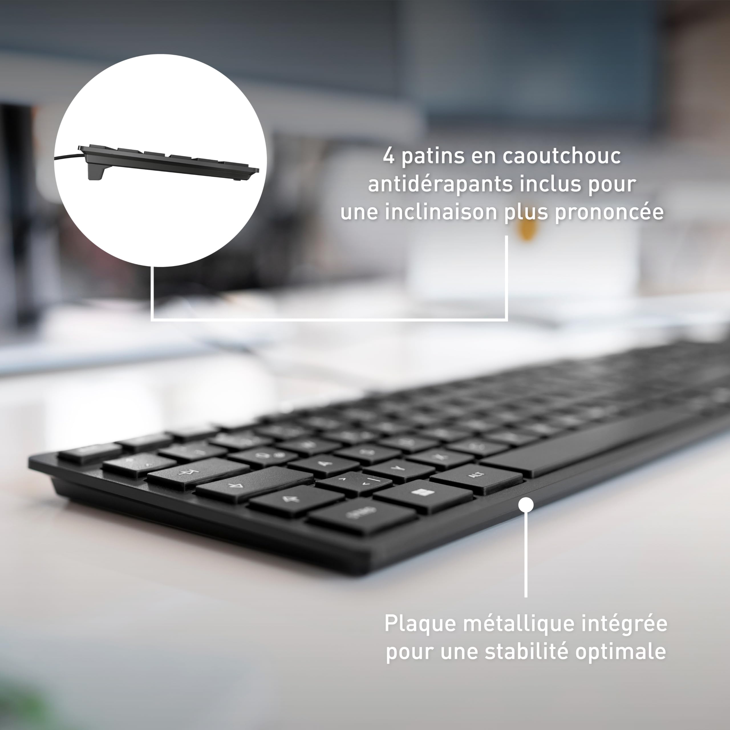 CHERRY KC 6000 Slim, Clavier au Design Ultra-Plat, Disposition française (AZERTY) Filaire (Port USB-A), Touches silencieuses, Marquage Durable, Noir