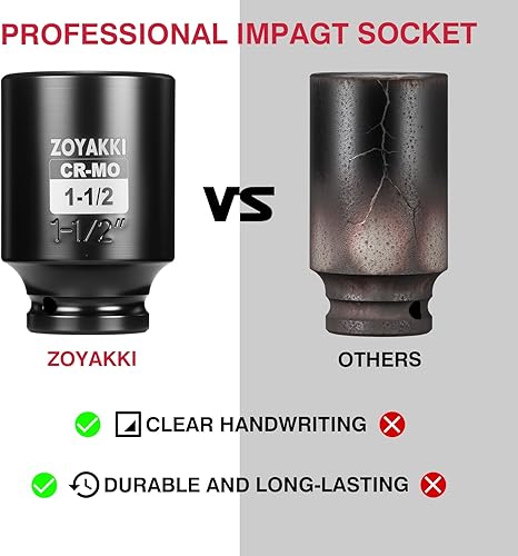 Miniatura 6 de Juego de llaves de impacto de 6 puntas de 1/2 pulgada - 1-1/2" (SAE), CR-MO, llave de eje de 1/2 pulgada de 6 puntas para fácil remoción de tuercas