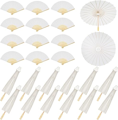 Paterr 24 paraguas de papel de 33 pulgadas, abanicos de papel de 8 pulgadas, abanicos de papel decorativos chinos, japoneses, sombrillas, bricolaje,