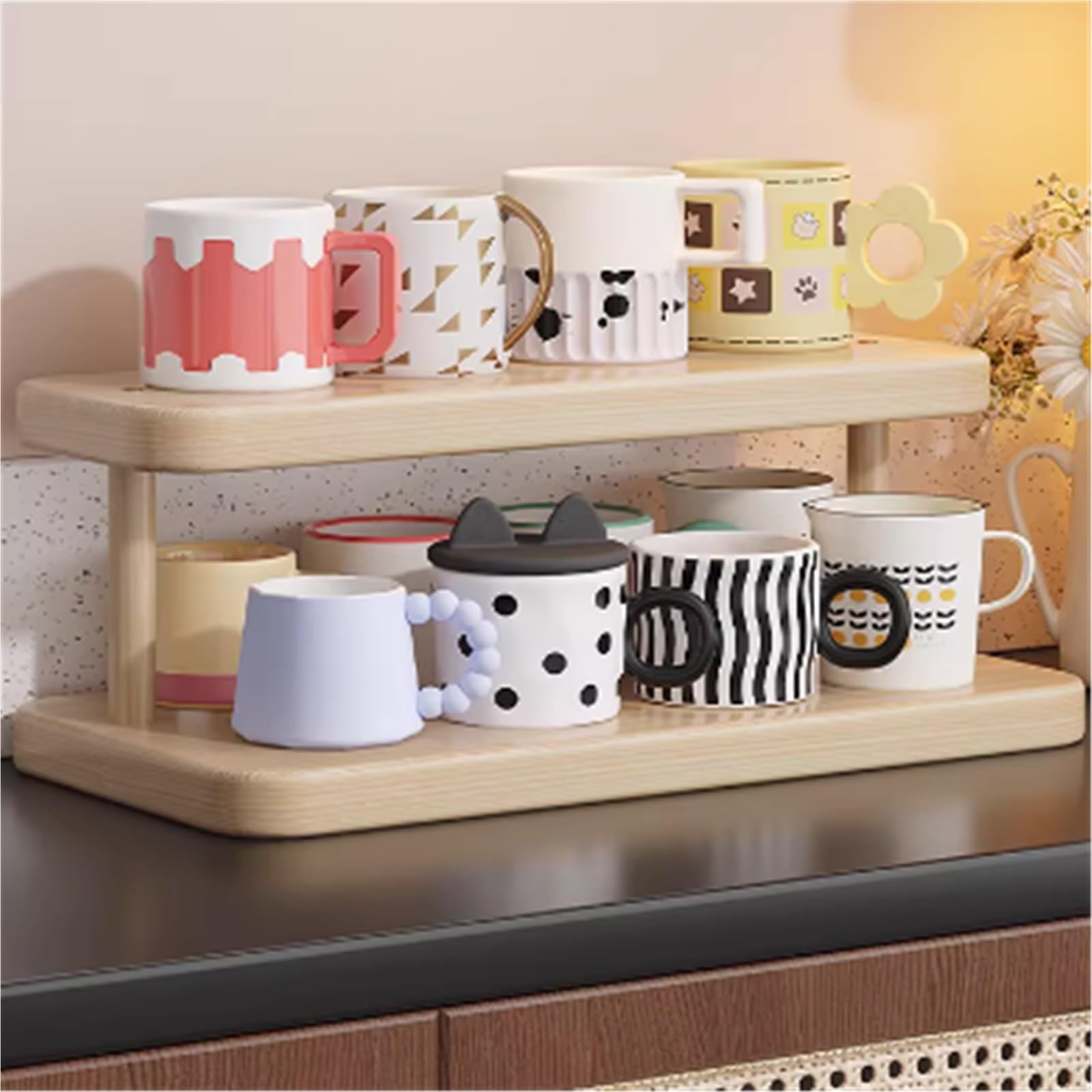 Para el coche Portavasos pequeño de escritorio hecho madera maciza, Almacenamiento simple, tazas té, café Ajuste(Medio)