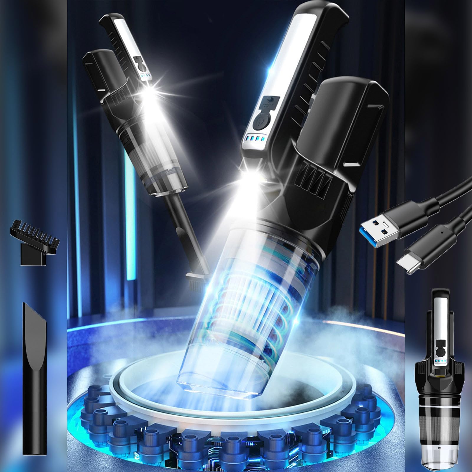 Mystery Pallets Amazon Returns, Car Vacuum Cleaner, Portable Handheld Cleaner with Light Lamp, Wireless Vacuum Cleaner for Car Home with Brush Nozzle Filter, for Cleaning Pet Hair, Dusts