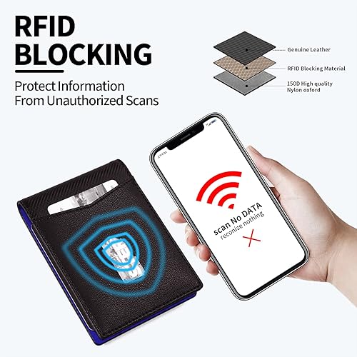 Miniatura 5 de SHOUCANGAR Billeteras para hombre delgadas con 11 ranuras para tarjetas, billetera RFID minimalista con bolsillo frontal, cartera de tarjetas de