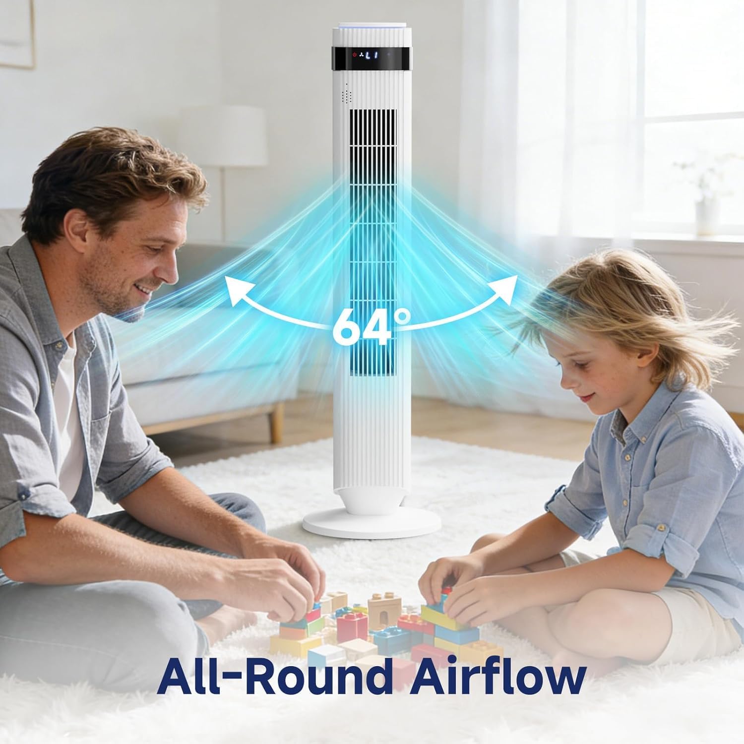 36 Inch Tower Fan for Bedroom, 22.3ft/s Velocity Standing Fan with 28dB Quiet for Sleep, Remoter, LED display, 5 Speeds, 4 Modes, 12H Timer, 64°Oscillation for Home, Office, Indoor, Bladeless, White