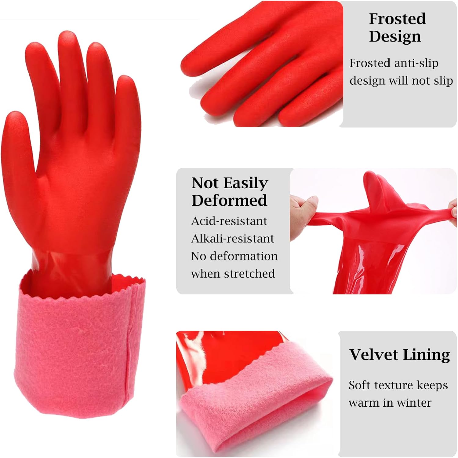 KAQ PVC Rubber Gloves with Cotton Lined: Anti-Slip Dishwashing Gloves 3 Pairs for Kitchen Washing Dishes - Heavy Duty Household for Working Painting Pet Care Handling Chemicals