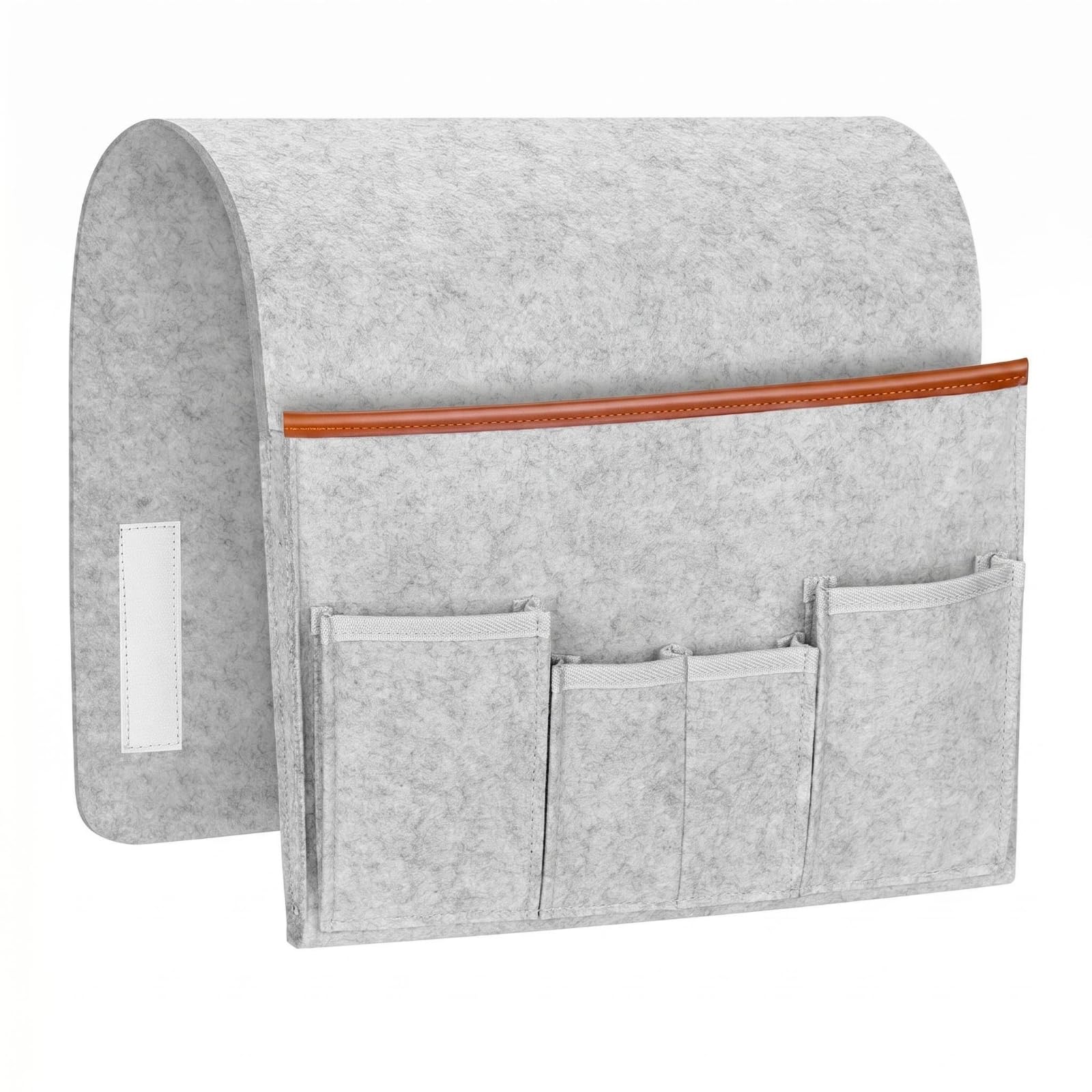 BNF®Three‑Pocket Sofa Armrest Organizer with Contrasting Trim – Felt Hanging Storage Shelf, Rounded Back Flap, Rectangular Design – Fits Headboard, Chair & Sofa – Light Gray-image-6