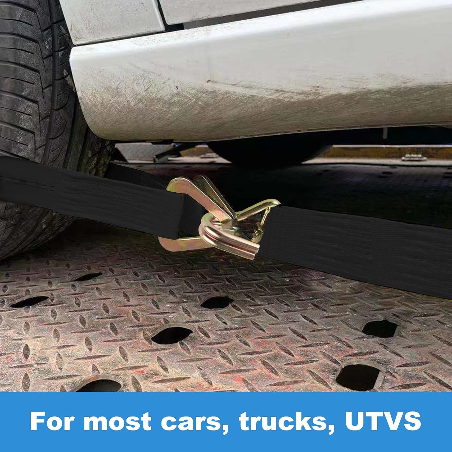 4 Pack Car Tie Down Straps for Trailers with J Hooks, 2" x 10' Heavy Duty Ratchet Straps with 2" x 36'' Axle Straps, 10,000lbs Break Strength Truck Strap for Car, Truck, UTV Transport, Black