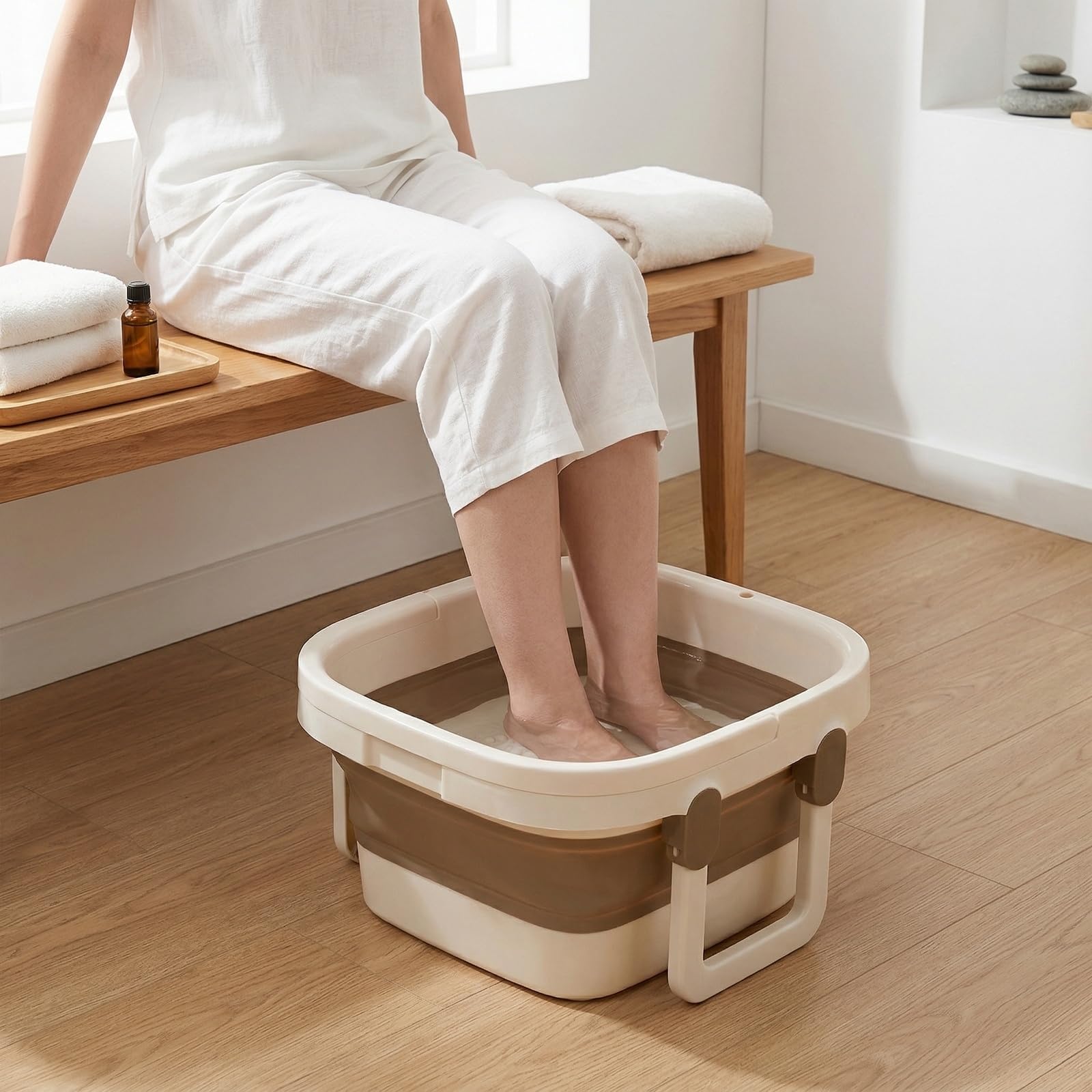 Barreño Plegable, Barreño con Estructura Reforzada, Baño de Pies Retráctil con Nódulos de Masaje y Asa, Remojo de Pies, Cuidado y Relajación, Balde Plegable