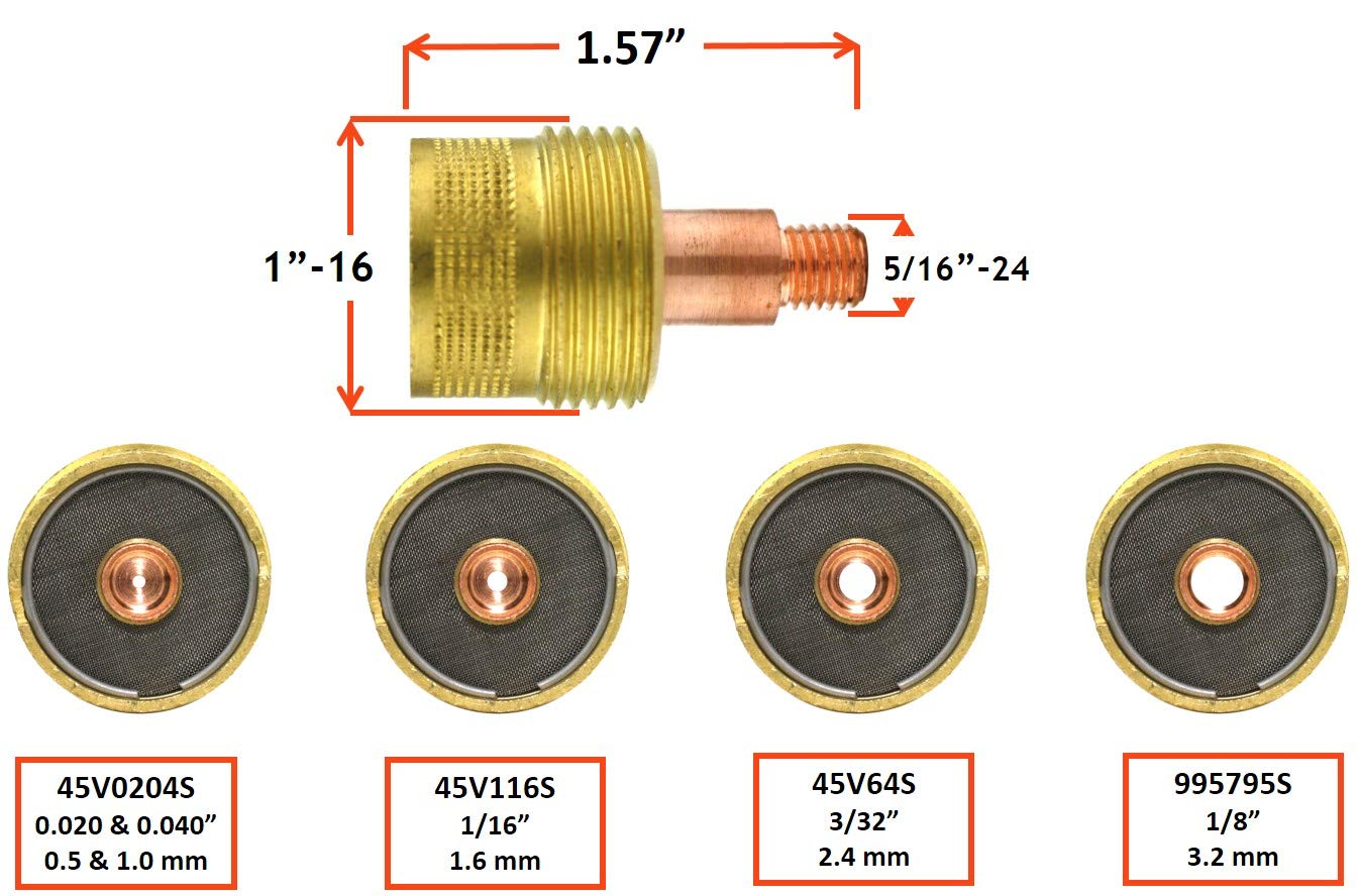 Large Diameter Gas Lens Collet Body for TIG Welding Torches 9/20/25-1/8