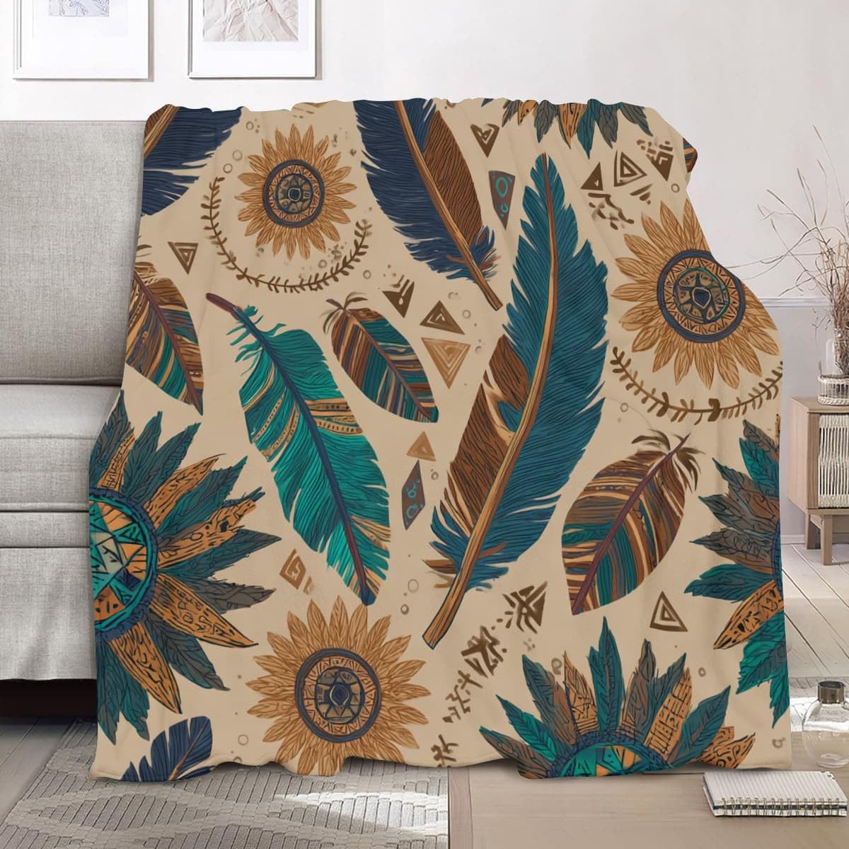 Koc Sherpa na kanapę łóżko Super King 180 x 220 cm, plemienna, geometryczna, sztuka, super miękki, przytulny, lekki, antyalergiczny, polarowy, narzuta, flanela, na wszystkie pory roku, ciepły koc