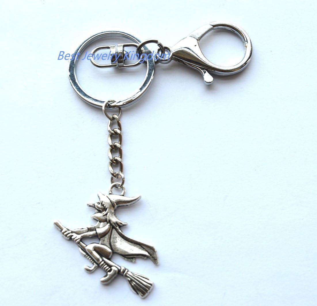 Wizard Keychain,Wizard Riding Broom Key Ring Keychain,Witch Keychain Wiccan Accessory Keychain
