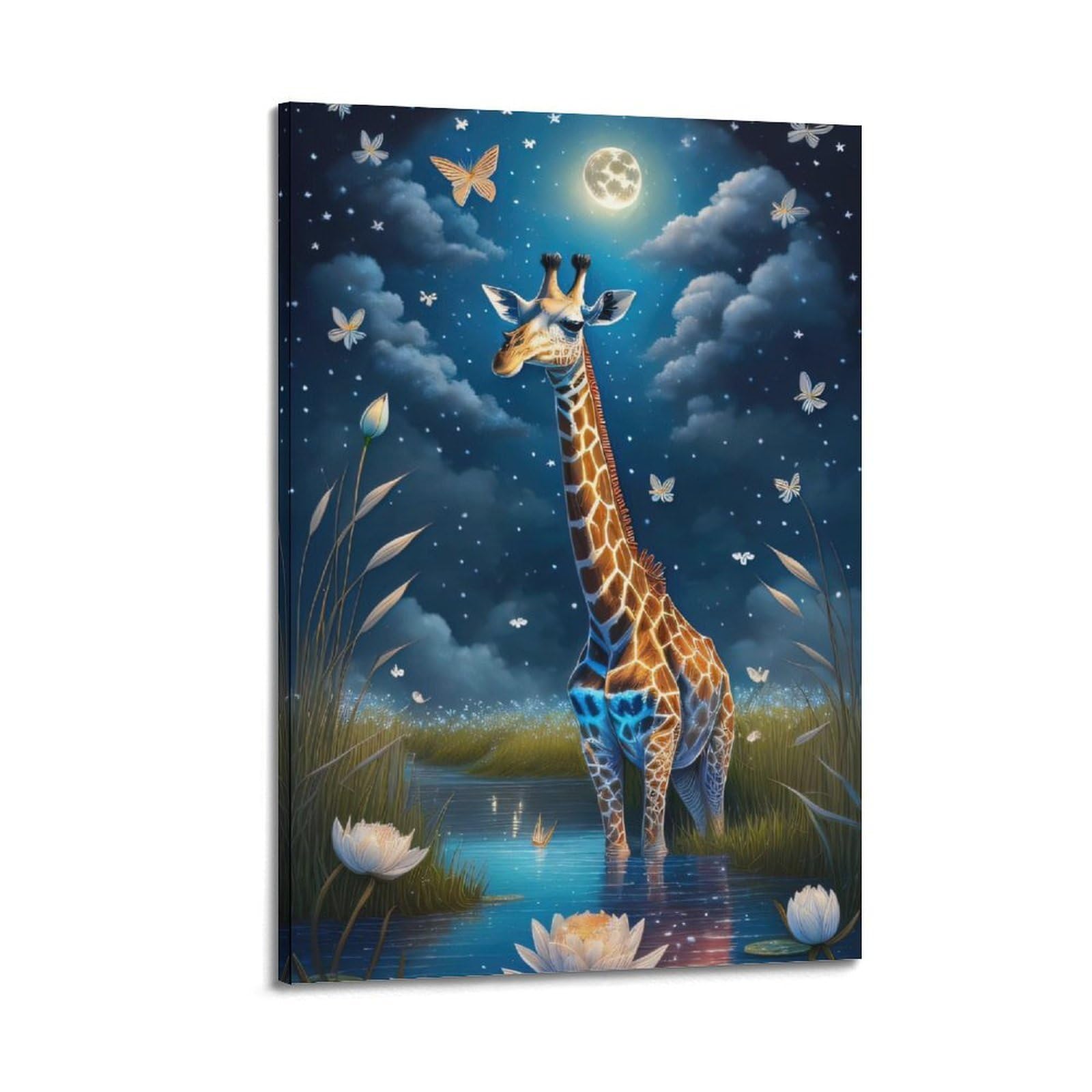 ZSZWHJ Animal Poster Giraffe in The Moonlit Night Poster Decorative Painting Canvas Wall Posters And Art Picture Print Modern Family Bedroom Decor Posters 24x36inch(60x90cm)