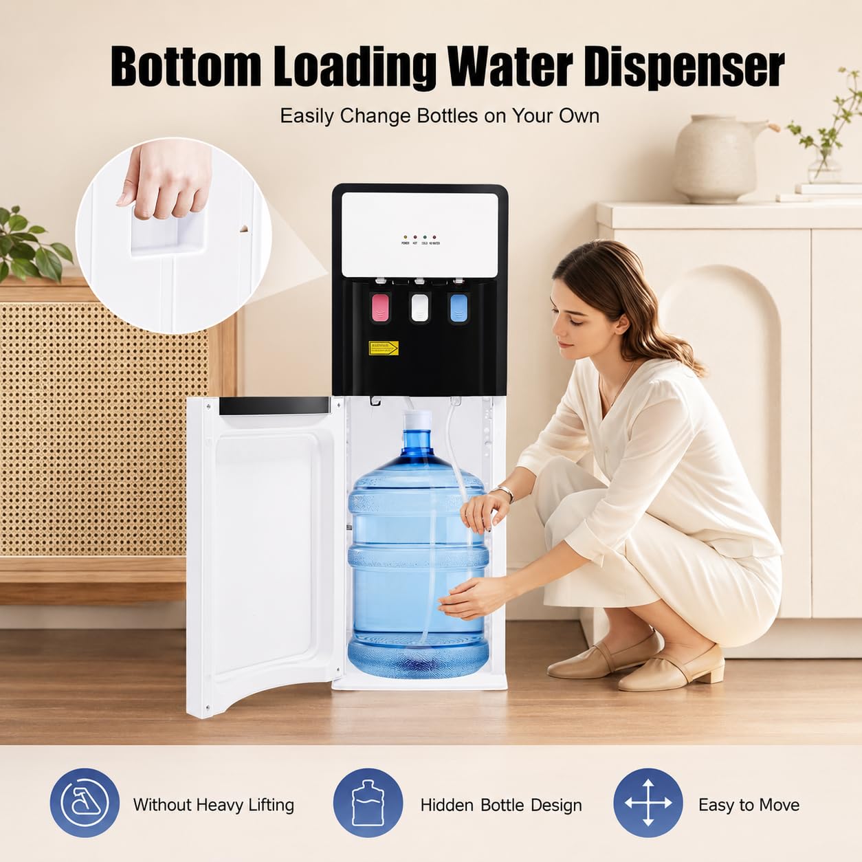 Fuente de agua fría y caliente, dispensador de carga inferior, oficina