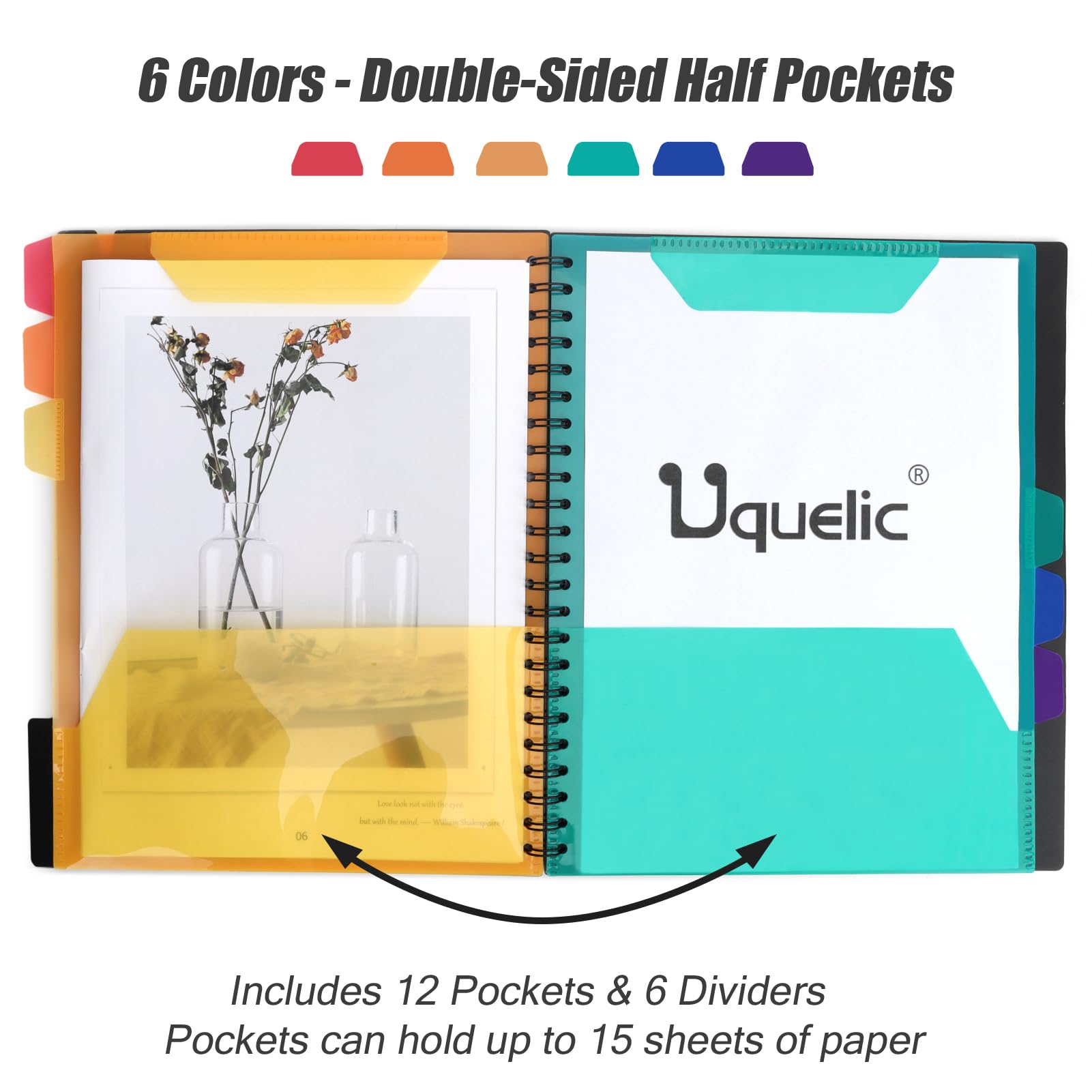 Uquelic Clipboard Folder A4 with Storage, 6 Double-Sided Half Pockets Project Organizer with Zipper Pouch - Image 3