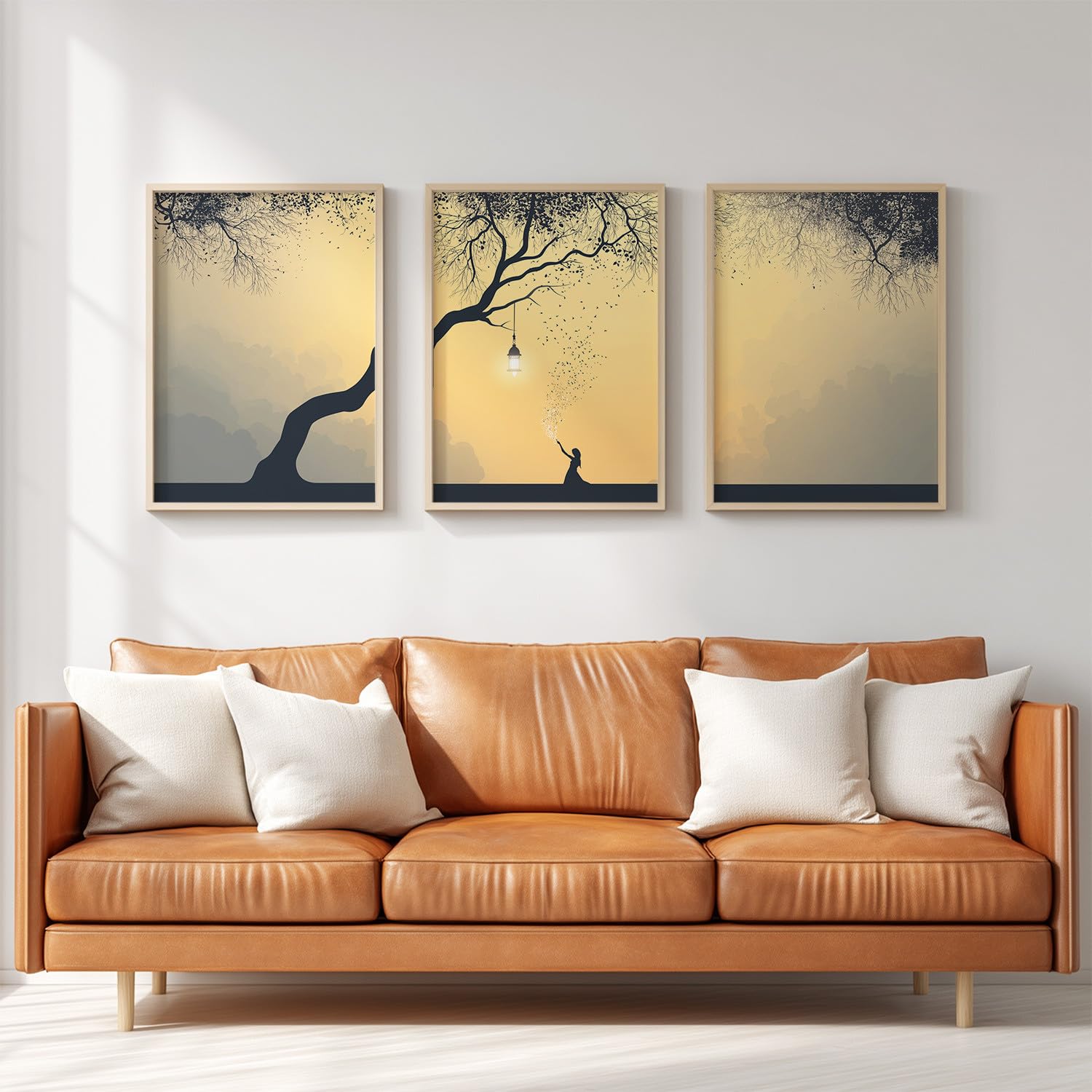 Set di 3 stampe artistiche da parete con sagoma fantasy, con albero ragazza principessa, immagini estetiche romantiche per soggiorno, giardino, corridoio, ufficio, galleria, grande stampa su tela (40