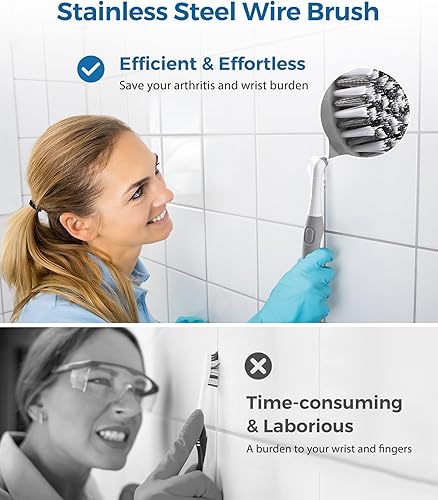 Miniatura 3 de kHelfer Electric Cleaning Brush with Battery Power, KH6A Small Electric Grout Brush&5 Replacement Brush, Lightweight Waterproof Stainless Steel Wire