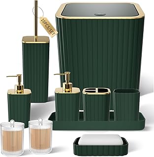 Badezimmer-Zubehör-Set – wunderschönes grünes Badezimmer-Set, 10-teiliges grünes Badezimmer-Zubehör-Set, Badezimmer-Sets mit WC-Bürste, Badezimmer-Mülleimer